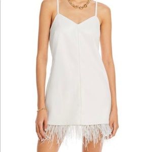 Aqua feather trim vegan leather dress